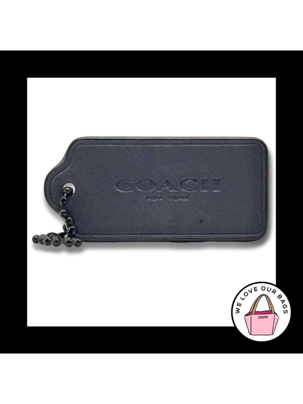 COACH HANG TAG 2.25" Dark Gray Smooth Leather Bag Charm Keychain Fob New York